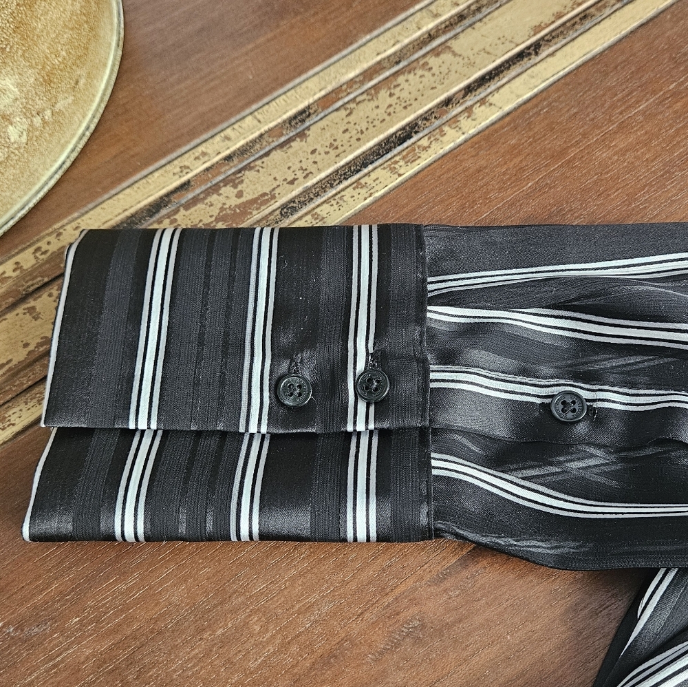 White House Black Market Sheer Black Striped Blouse - Picture 5 of 6